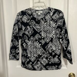 Coldwater Creek blazer. Lined, size 10, black/White, Floral